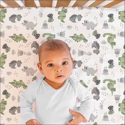 The Peanutshell Fitted Crib Sheets - Green And Gray Dinosaur - 2pk 2 The Peanutshell Fitted Crib Sheets - Green And Gray Dinosaur - 2pk - Image 2
