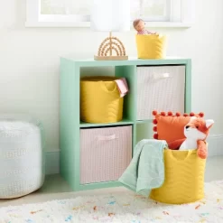 Quilted Fabric Medium Round Storage Basket - Yellow - Cloud Island™