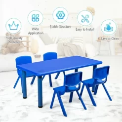 Costway Kids Plastic Rectangular Learn And Play Table Playroom Kindergarten Home Blue -Children Peripherals GUEST 628cec32 8e4a 45aa 9468 63becd680a5b