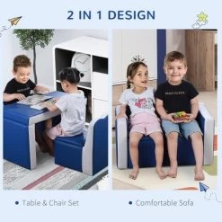 Qaba Kids Sofa Set 2-in-1 Multi-Functional Toddler Table Chair Set 2 Seat Couch Storage Box Soft Sturdy -Children Peripherals GUEST 6346659c 0087 4c41 bfbf 947641c448a8