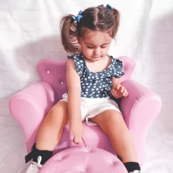 Qaba Kids Sofa Set, Children's Upholstered Sofa With Footstool, Princess Sofa With Diamond Decoration, Baby Sofa Chair For Toddlers, Girls, Pink -Children Peripherals GUEST 64067051 545c 42c1 a8ec 4b82b41937e7