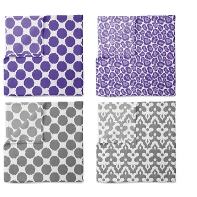 Bacati - Ikat Lilac/Gray Dots/Leopard Swaddling Muslin Blankets Set Of 4 1 Bacati - Ikat Lilac/Gray Dots/Leopard Swaddling Muslin Blankets Set Of 4