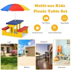 Costway Kids Picnic Table Set W/Removable Umbrella Indoor Outdoor Garden Patio 11 Costway Kids Picnic Table Set W/Removable Umbrella Indoor Outdoor Garden Patio -Children Peripherals GUEST 67260cd6 805b 40d6 8820 4ead705fdc5c