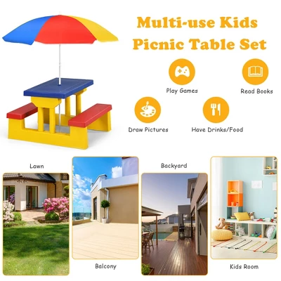 Costway Kids Picnic Table Set W/Removable Umbrella Indoor Outdoor Garden Patio 3 Costway Kids Picnic Table Set W/Removable Umbrella Indoor Outdoor Garden Patio - Image 3