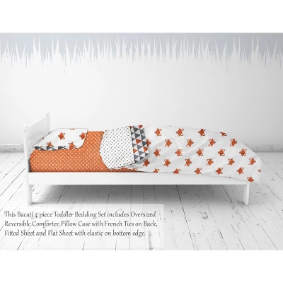 Bacati - Playful Fox Orange Gray 4 Pc Toddler Bedding Set 3 Bacati - Playful Fox Orange Gray 4 Pc Toddler Bedding Set - Image 3
