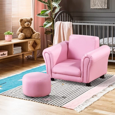 Qaba Kids Sofa Set With Footstool, Upholstered Children Armchair For Kids 18M+, Baby Sofa For Playroom, Bedroom, Nursery Room 1 Qaba Kids Sofa Set With Footstool, Upholstered Children Armchair For Kids 18M+, Baby Sofa For Playroom, Bedroom, Nursery Room