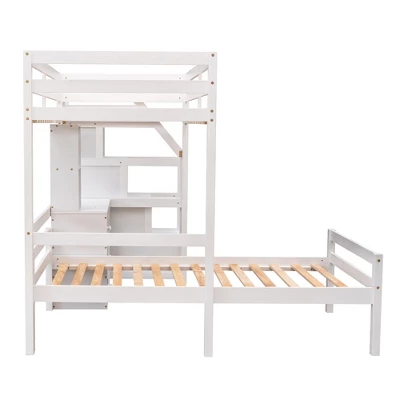 Twin Size Loft Bed With Separate Bed, Staircase For Storage, Desk, Shelves And Drawers - ModernLuxe 7 Twin Size Loft Bed With Separate Bed, Staircase For Storage, Desk, Shelves And Drawers - ModernLuxe - Image 7