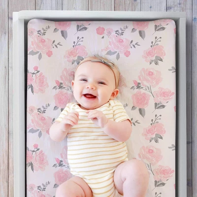 The Peanutshell Changing Pad Covers - Pink Roses/Floral 2pk 2 The Peanutshell Changing Pad Covers - Pink Roses/Floral 2pk - Image 2