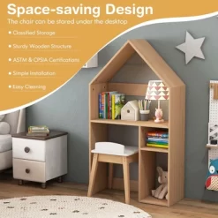 Costway Kids House-Shaped Table & Chair Set Wooden Toy Organizer Cabinet With Blackboard Grey/White -Children Peripherals GUEST 72219e0d d790 435c 8c1d b15e1f351dcb