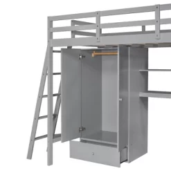 Twin Size Loft Bed With Wardrobe, Drawers And Desk With Shelves - ModernLuxe -Children Peripherals GUEST 7378c324 e6d2 4659 83c8 3ab9aa59002d
