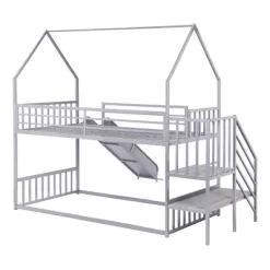 Twin Over Twin Metal Bunk Bed House Bed With Slide And Staircase-ModernLuxe -Children Peripherals GUEST 747ba124 b67a 40cd b558 ec87f7a3651b