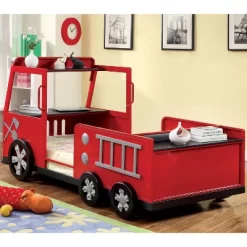 Twin Sumater Fire Truck Kids' Bed - Red/Black MiBasics -Children Peripherals GUEST 753d0002 0c72 4d6b 80cf eaefbcd2f935