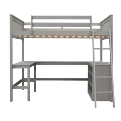 Full Size Wooden Loft Bed With Shelves And Desk - ModernLuxe -Children Peripherals GUEST 759ac576 e142 4971 b2de 265712d18664