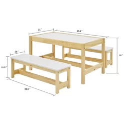 MUSEHOMEINC Solid Wood 3 In 1 Kids Toddlers Activity Play Arts And Crafts Table And Bench Chair Set With Whiteboard Surface For Playroom And School -Children Peripherals GUEST 7664b531 9262 449c be5a d5c1f186820d