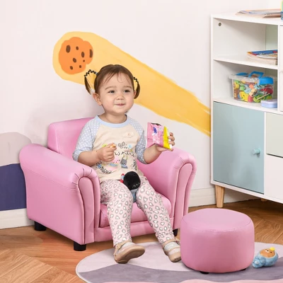 Qaba Kids Sofa Set With Footstool, Upholstered Children Armchair For Kids 18M+, Baby Sofa For Playroom, Bedroom, Nursery Room 2 Qaba Kids Sofa Set With Footstool, Upholstered Children Armchair For Kids 18M+, Baby Sofa For Playroom, Bedroom, Nursery Room - Image 2