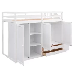 Functional Twin Loft Bed With 3 Shelves, 2 Wardrobes, 2 Drawers And Ladder With Storage-ModernLuxe -Children Peripherals GUEST 791f6f0c 8d94 4c6e 8fd9 fdbb7020b90a