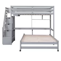 Twin Over Full Bunk Bed With Storage Stairs, Desk, Shelves And Hanger - ModernLuxe -Children Peripherals GUEST 7bbb6a23 d445 485b be50 32110cf6b35e