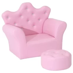 Qaba Kids Sofa Set, Children's Upholstered Sofa With Footstool, Princess Sofa With Diamond Decoration, Baby Sofa Chair For Toddlers, Girls, Pink -Children Peripherals GUEST 7c0b2df0 c374 4fdc a743 22b5dce8982a
