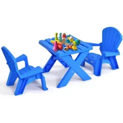 Costway Plastic Children Kids Table & Chair Set 3-Piece Play Furniture In/Outdoor Blue -Children Peripherals GUEST 7c801fbb d4cd 4be4 8785 65a39f5cac42