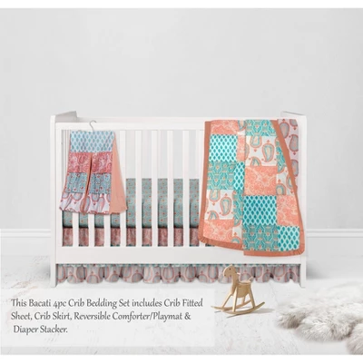 Bacati - Paisley Sophia Coral Aqua 4 Pc Crib Bedding Set With Diaper Caddy 2 Bacati - Paisley Sophia Coral Aqua 4 Pc Crib Bedding Set With Diaper Caddy - Image 2