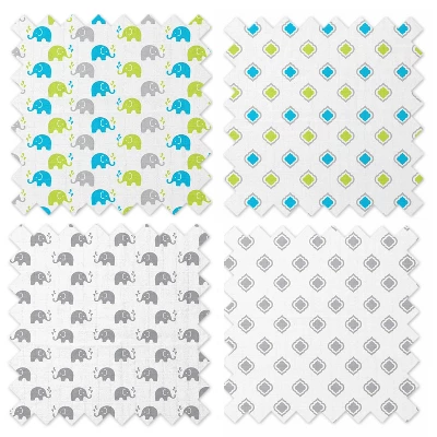 Bacati - Elephants Aqua/Lime/Gray Muslin Swaddling Blankets Set Of 4 4 Bacati - Elephants Aqua/Lime/Gray Muslin Swaddling Blankets Set Of 4 - Image 4
