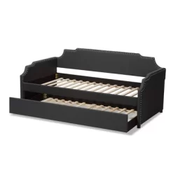 Twin Ally Fabric Upholstered Sofa Daybed With Roll Out Trundle Guest Bed Dark Gray - Baxton Studio -Children Peripherals GUEST 81e1d57d c8da 4591 a979 d60a2a7b5063