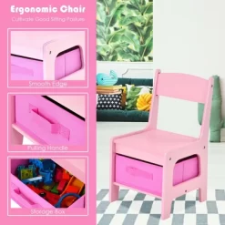 Costway 3 In 1 Wood Activity Table Chair Set W/Storage Box Pink -Children Peripherals GUEST 8256f2f5 2193 4612 95d0 260826f440d5