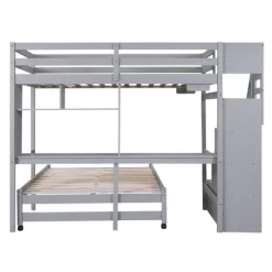 Twin Over Full Bunk Bed With Storage Stairs, Desk, Shelves And Hanger - ModernLuxe -Children Peripherals GUEST 828ef935 df4e 4658 bd1c 621845312b2c
