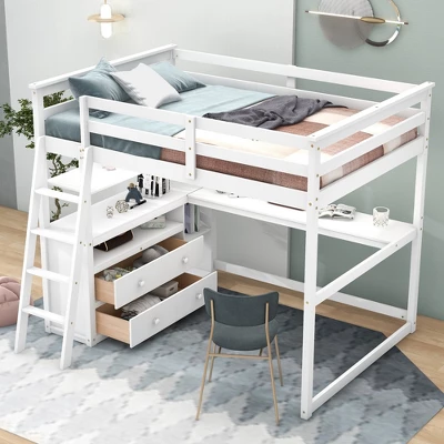 Full Size Loft Bed With Desk, Shelf And Two Built-in Drawers - ModernLuxe 10 Full Size Loft Bed With Desk, Shelf And Two Built-in Drawers - ModernLuxe - Image 10