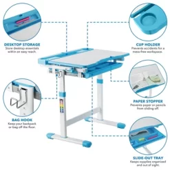 Mount-It! Kids Desk And Chair Set | Height Adjustable Ergonomic Children's School Workstation With Storage Drawer | Blue -Children Peripherals GUEST 86906977 9fe5 418b 9fde 033e8ce04c66