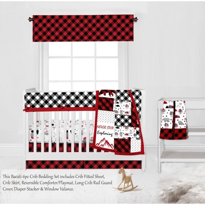 Bacati - Lumberjack Red Black Gray 6 Pc Crib Bedding Set With Long Rail Guard Cover 3 Bacati - Lumberjack Red Black Gray 6 Pc Crib Bedding Set With Long Rail Guard Cover - Image 3