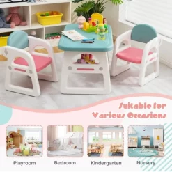 Costway 3-Piece Kids Table And Chair Set Toddler Activity Study Desk With Building Blocks -Children Peripherals GUEST 8a106d56 6a38 4d81 9efe 8928ecf71da5