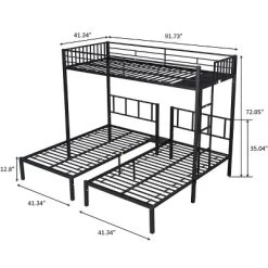 Twin Over Twin Metal Triple Bunk Bed With Ladder-ModernLuxe -Children Peripherals GUEST 8cda8439 afc6 405e 978f 091dede69175