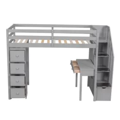 Twin Size Wooden Loft Bed With Storage Drawers, Desk And Shelves - ModernLuxe -Children Peripherals GUEST 8e4f139d 701b 4e87 912a c187364eadff