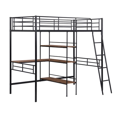 Twin Size Metal Loft Bed With Built-in Desk And Shelves - ModernLuxe 4 Twin Size Metal Loft Bed With Built-in Desk And Shelves - ModernLuxe - Image 4