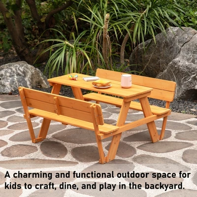 Gardenised Wooden Kids Picnic Table Bench With Backrest, Outdoor Children's Backyard Table, Crafting, Dining, And Playtime Patio Table 1 Gardenised Wooden Kids Picnic Table Bench With Backrest, Outdoor Children's Backyard Table, Crafting, Dining, And Playtime Patio Table