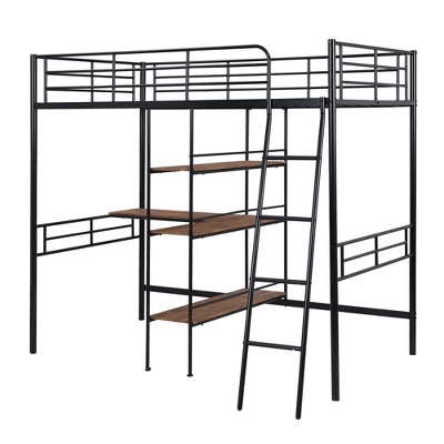Twin Size Metal Loft Bed With Built-in Desk And Shelves - ModernLuxe 6 Twin Size Metal Loft Bed With Built-in Desk And Shelves - ModernLuxe - Image 6