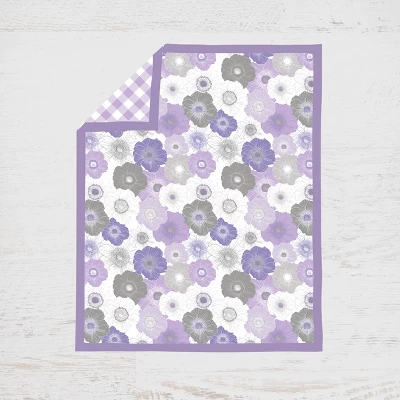 Bacati - Watercolor Floral Purple Gray 10 Pc Girls Crib Bedding Set With 2 Crib Fitted Sheets 2 Bacati - Watercolor Floral Purple Gray 10 Pc Girls Crib Bedding Set With 2 Crib Fitted Sheets - Image 2