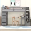 Twin Size Wooden Loft Bed With Storage Drawers, Desk And Shelves - ModernLuxe
