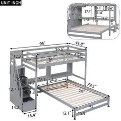 Twin Over Full Bunk Bed With Storage Stairs, Desk, Shelves And Hanger - ModernLuxe -Children Peripherals GUEST 95752f28 a5b2 4bc3 81df 9d88f90aecda