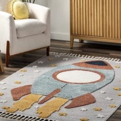 NuLOOM Journee Rocket Ship High-Low Kids Tasseled Area Rug -Children Peripherals GUEST 9cbc2f74 4a5f 449a a1aa 51ee7c6c103e