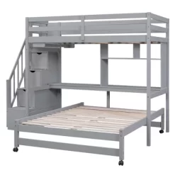 Twin Over Full Bunk Bed With Storage Stairs, Desk, Shelves And Hanger - ModernLuxe -Children Peripherals GUEST 9f7cf04e 3f2d 4fb8 9930 82eaaf0daee3