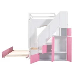 Full Over Full Bunk Bed With Trundle, Stairs, Ladders And Storage Cabinet-ModernLuxe -Children Peripherals GUEST a1380fe8 c1be 44fd 8433 7c90651a654b