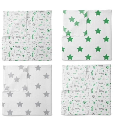 Bacati - Soccerball Green/Gray Muslin Swaddling Blankets Set Of 4 1 Bacati - Soccerball Green/Gray Muslin Swaddling Blankets Set Of 4
