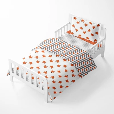 Bacati - Playful Fox Orange Gray 4 Pc Toddler Bedding Set 2 Bacati - Playful Fox Orange Gray 4 Pc Toddler Bedding Set - Image 2