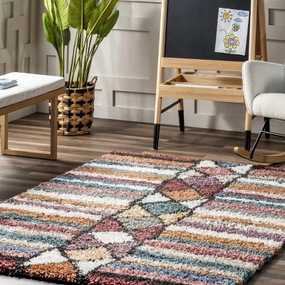 Aidan Diamond Striped Kids Shag Area Rug 8 Aidan Diamond Striped Kids Shag Area Rug - Image 8