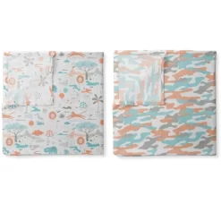 Jungle Safari Boys Aqua/Orange 2 Pack Muslin Swaddling Blanket
