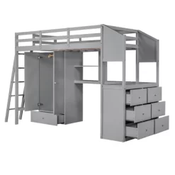 Twin Size Loft Bed With Wardrobe, Drawers And Desk With Shelves - ModernLuxe -Children Peripherals GUEST a8342441 9f79 43b8 ab8f 97d4543227d5