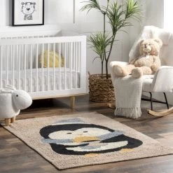 NuLOOM Mosby Penguin Machine Washable Kids Area Rug