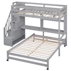Twin Over Full Bunk Bed With Storage Stairs, Desk, Shelves And Hanger - ModernLuxe -Children Peripherals GUEST ae4e8b6f 2979 4999 86cd 53ef71203294